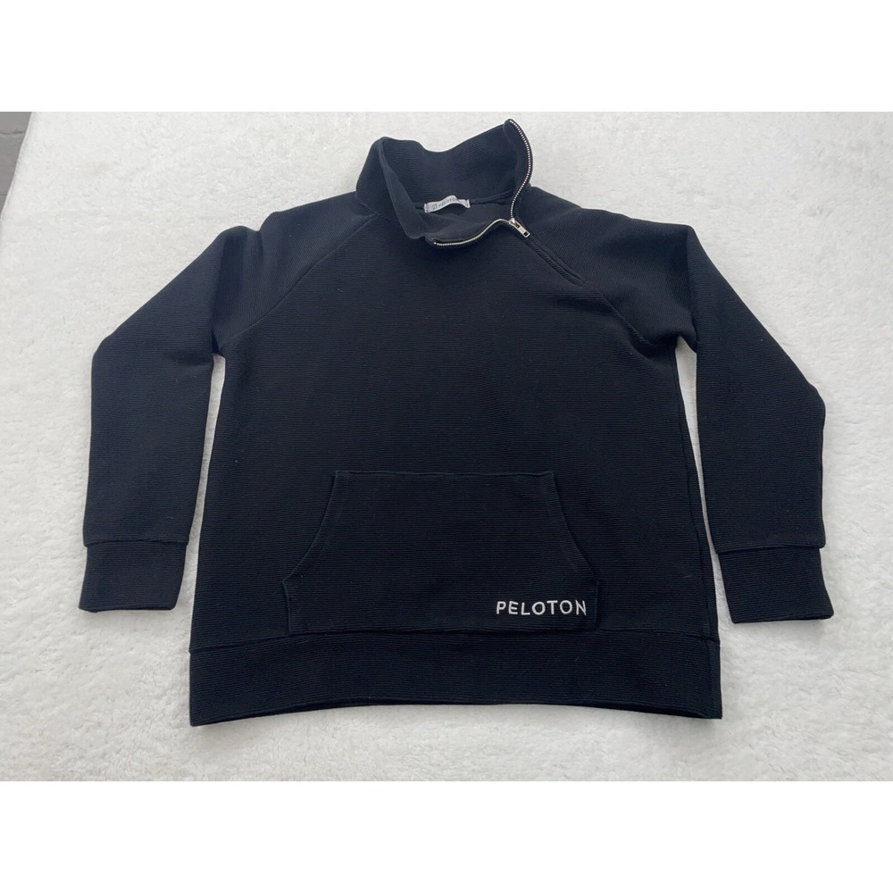 Peloton Womens Black Ribbed Asymmetrical Quarter Zip Sweatshirt Size M PL-OR903